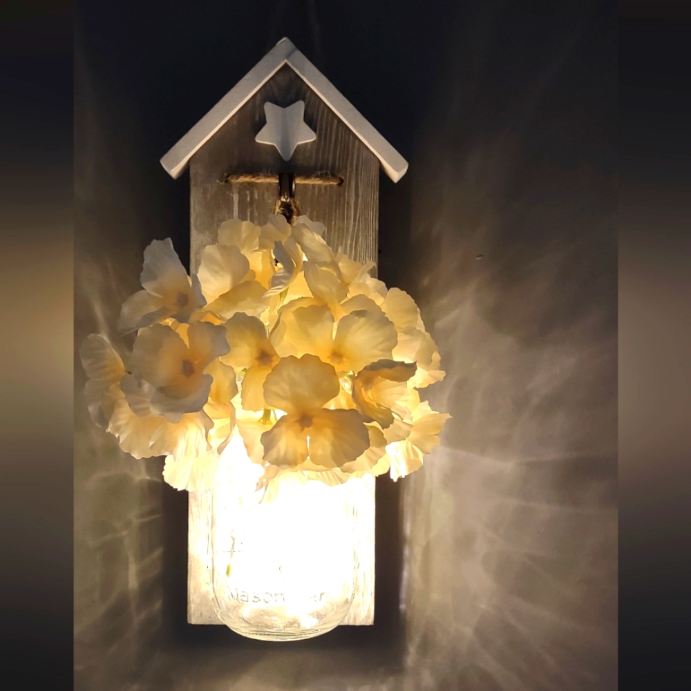 NEW Rustic Hanging Mason Jar Sconces With Fairy Lights - Set Of 2
